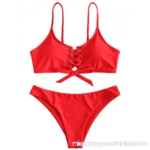 ZAFUL Women Sexy Cami Lace Up Bikini Set Padded Bikini Top Two Pieces Bath Suit Red B07PGT5378